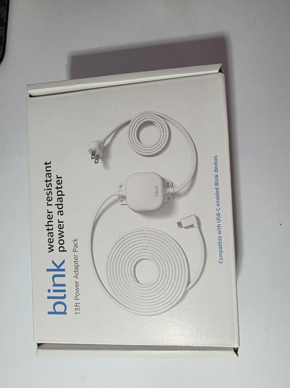 NIB Blink Weather Resistant Power Adapter Pack 13ft USB-C Cable White